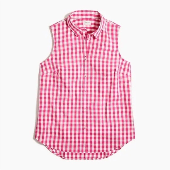 J. Crew Pink and White Gingham Button Down Sleeveless Beach Vacation Top Sz XL - Picture 4 of 14